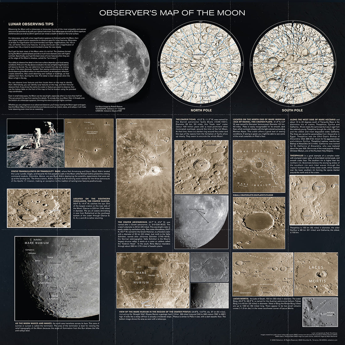 Rend Moon Map Celestron Deluxe Folding Moon Map for Lunar Observation – Snowflake Skies