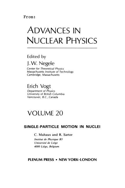 Advances in Nuclear Physics: Volume 20 (Softcover Reprint of the Original 1st 1991)